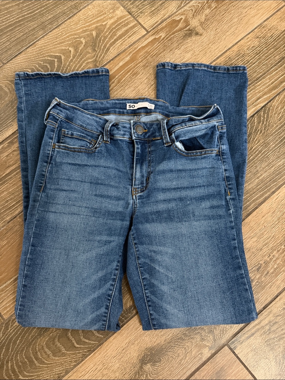 SO Women's Boot Cut Jeans in Medium Blue Wash